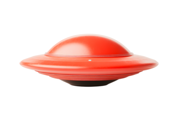 Red UFO model on dark background, cut out transparent