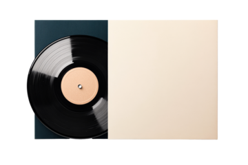 Vinyl record, album cover presentation for music, art, cut out transparent