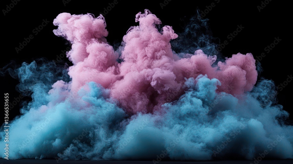 Leinwandbilder Abstract Explosion Of Pink And Blue Fluffy Smoke Clouds Against Dark Background Displaying Texture And Dynamic Form