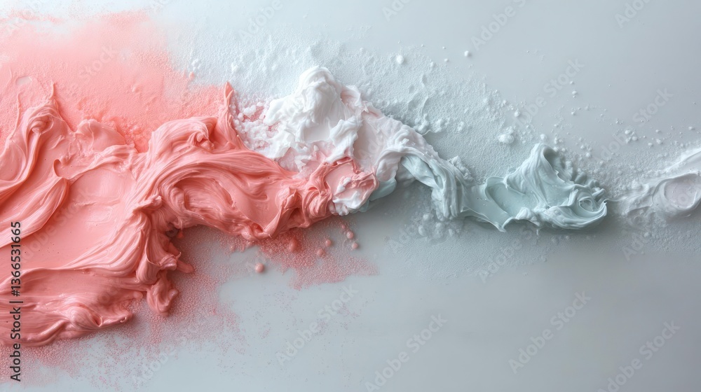 Fototapete Pastel Colored Textured Substances Blend Smoothly On White Surface With Soft Lighting Creating Abstract Composition