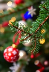 Blurred fir branch bokeh, Christmas decorations, snowflakes, wallpaper, snowflake, soft focus