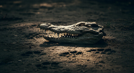 Fototapeta premium Ancient predator resting skull: Symbolic representation of wildlife decay and power