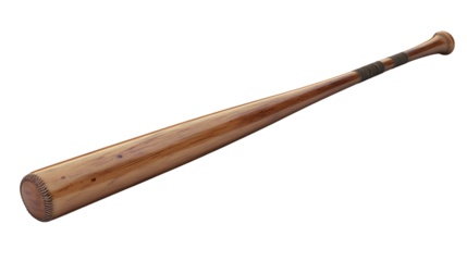 A classic wooden baseball bat with detailed stitching and grip perfect for sports enthusiasts