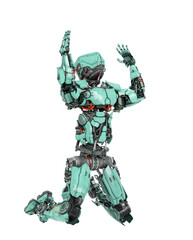 robot soldier is on his knees and praying