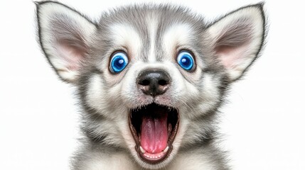 Obraz premium Excited puppy playing in a bright studio animal portrait fun atmosphere close-up shot