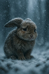 Adorable Rabbit in Snowy Forest