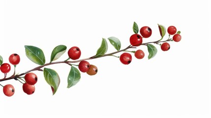 Vibrant red blooms and lush green leaves on branches create a lively spring scene in this stunning watercolor illustration.