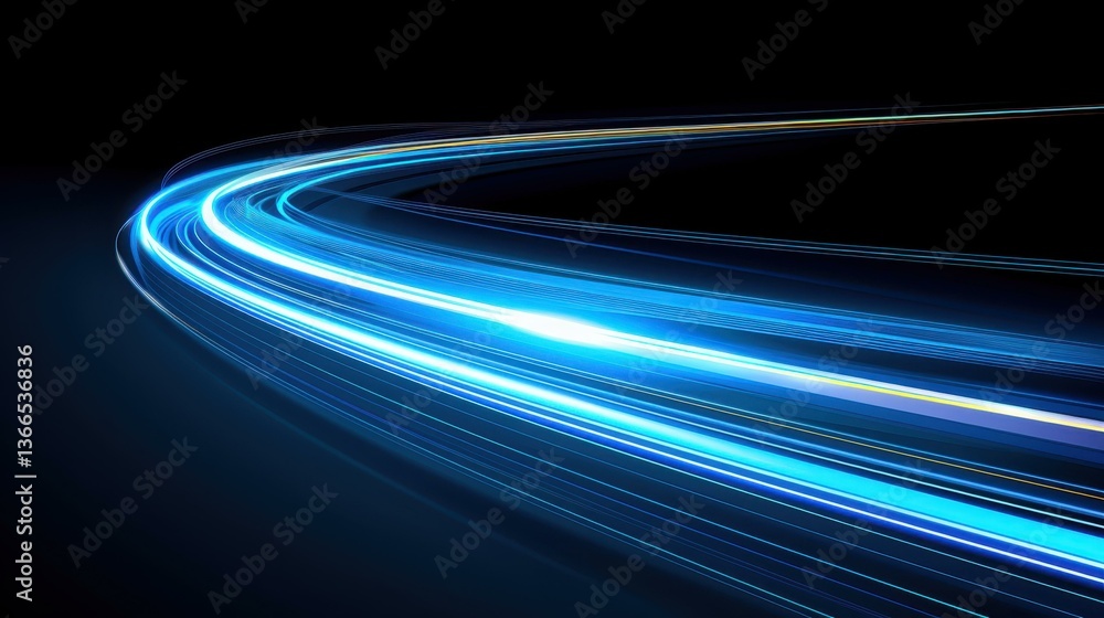 Poster a sleek illustration showcasing dynamic blue light rays in a striped pattern, symbolizing speed and 