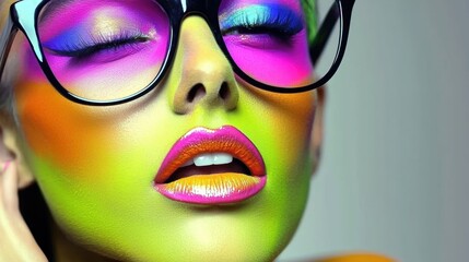 Fototapeta premium Vibrant makeup transformation studio beauty photography creative environment close-up view expressive concept