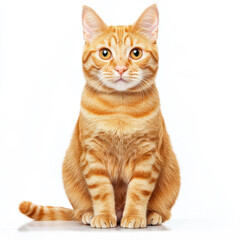 Obraz premium Adorable ginger cat sitting pretty against a clean white backdrop, showcasing its vibrant fur and playful personality.