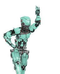 robot soldier is waving and also calling