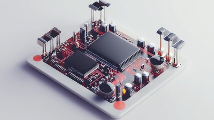 An isolated circuit board showing detailed electronic components arrangement