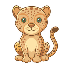 Obraz premium A charming illustration of a playful cheetah cub, featuring a unique design. The cub, with its signature spots and expressive eyes, is poised and alert