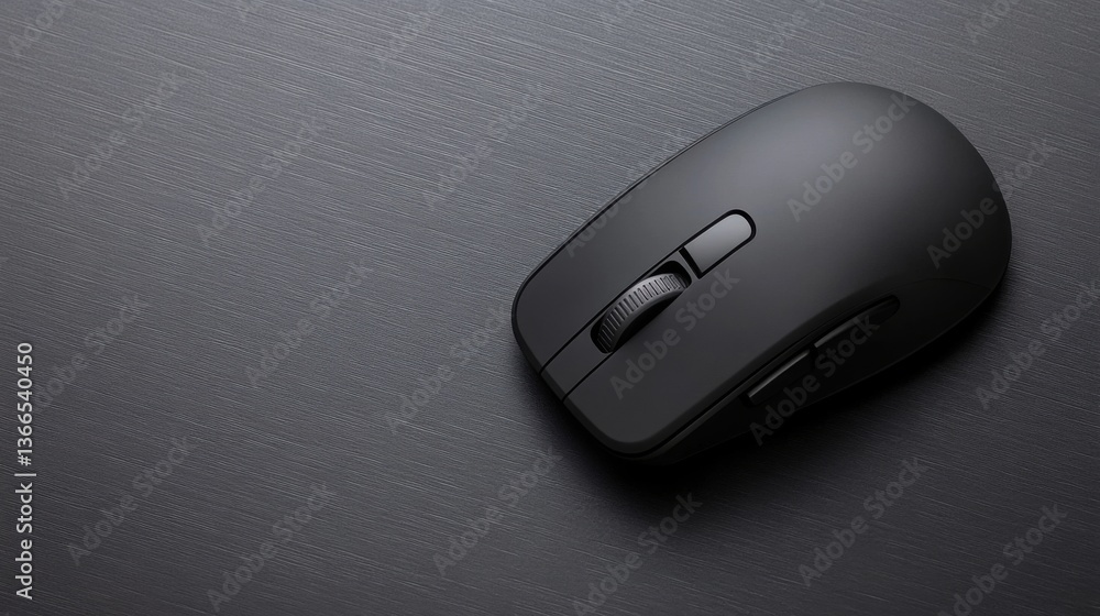 Aufkleber black computer mouse on a smooth metallic surface for technology and office use
