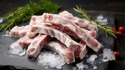 Fototapeta premium Delicious raw pork ribs ready for cooking, on a simple background. Perfect for food photography.