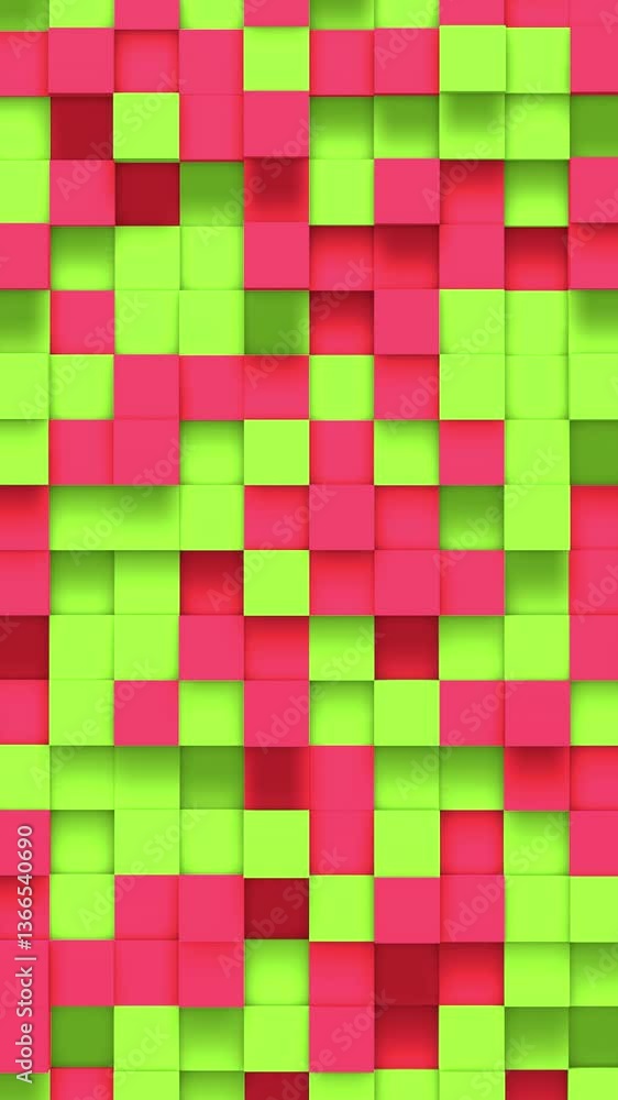 Poster pink green small box cube random geometric background. abstract square pixel mosaic illustration. la