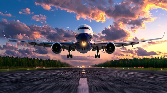 Airplane Landing Sunset Runway (2)