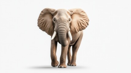 Fototapeta premium Realistic depiction of an elephant walking towards the viewer on a blank background in a studio setting