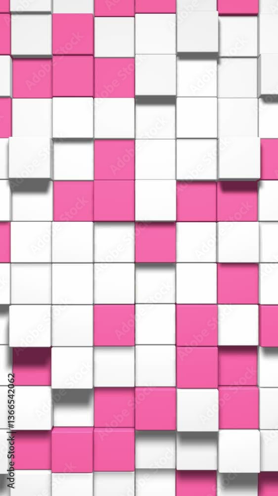 Poster 3d abstract cubes loop. video game isometric geometric mosaic waves pattern. construction of hills l