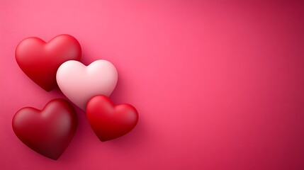 Four hearts of different shades on a pink background