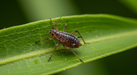 Detailed Close-Up of Toxoptera Aphid Resting on a Vibrant Green Leaf