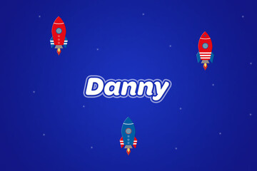 Danny male boy name illustration in blue with rockets.
