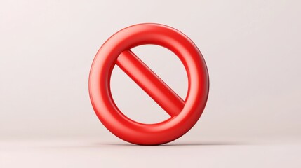 Obraz premium Red Circular Sign with Diagonal Line Symbolizing Prohibition or No Entry on Minimalistic Background