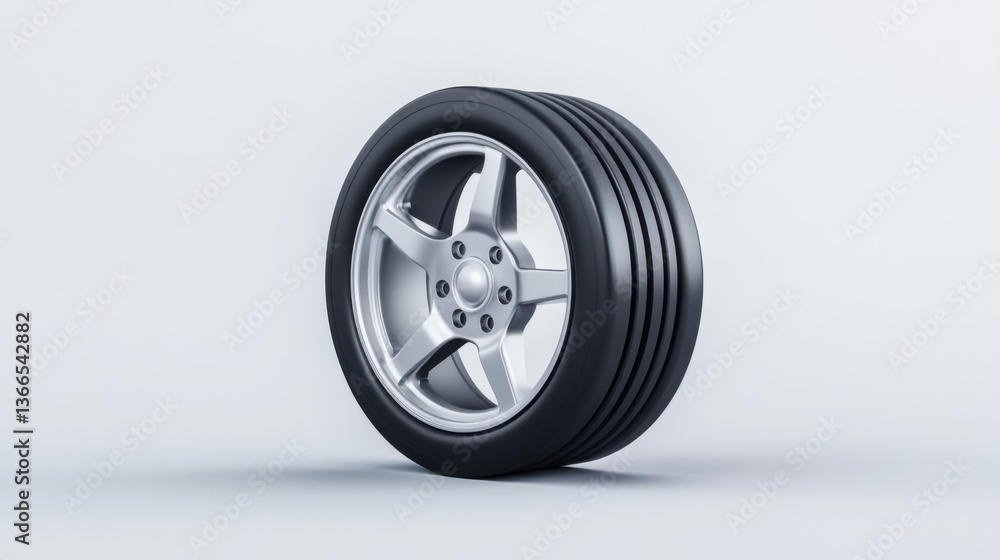 Poster realistic rendering of a modern alloy wheel on a minimalistic background for automotive themes
