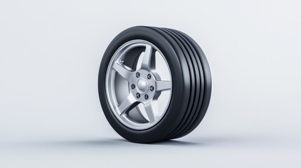 Realistic Rendering of a Modern Alloy Wheel on a Minimalistic Background for Automotive Themes