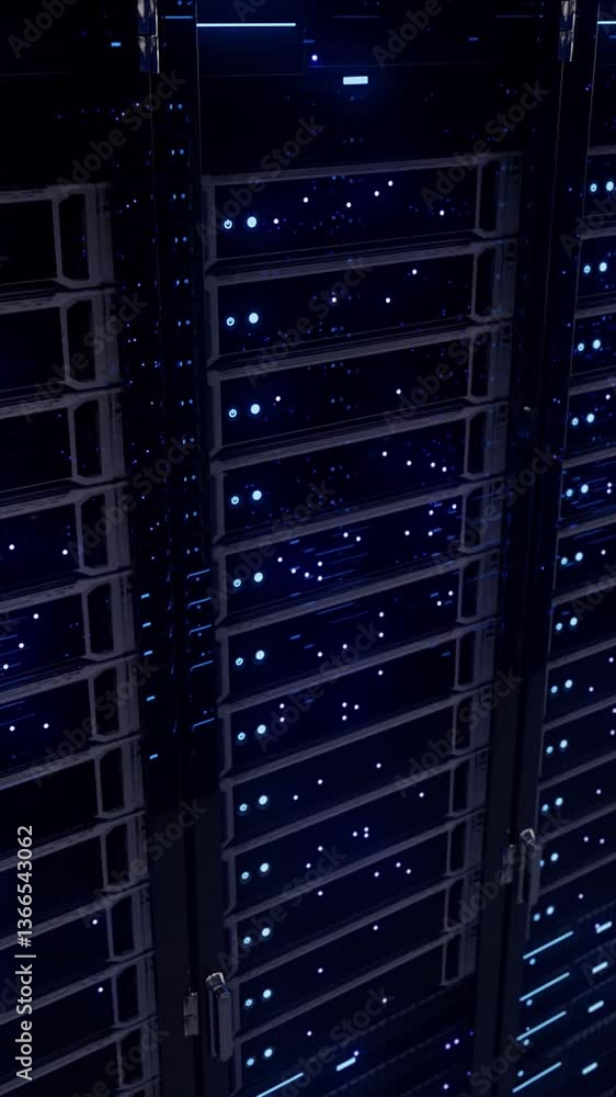 Poster modern interior server room data center. cloud computing datacenter server room. connection and cybe