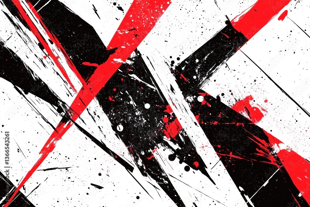 Aufkleber red and black brushstrokes creating dynamic abstract composition