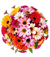 Vibrant bouquet of assorted blooms, isolated on pure white background, arrangement, white background, fresh