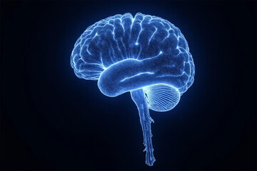 The luminous human brain, a breathtaking digital rendering showcasing intricate neural pathways and vibrant blue light against a deep black background.
