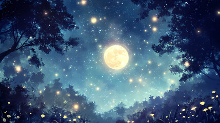 Fototapeta premium Luminous starlit nights softly glowing with whispering moonbeams. moonbeam whispers. illustration. Luminous Whispers. Illustration