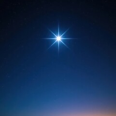 A brilliant, solitary star blazing in a vast, inky-blue night sky, night sky, dark