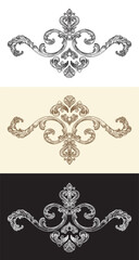 Set of hand drawing design elements. Vector isolated illustration. Vintage decorative baroque monogram, architectural detail in old fashioned style for decoration, cards, wedding, print and design