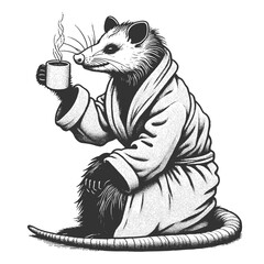Possum in Bathrobe Drinking Coffee vector