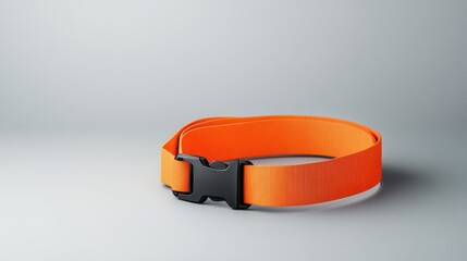 Bright Orange Adjustable Belt with Plastic Buckle on Light Gray Background Ideal for Fashion and Accessories