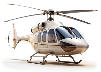 Sleek Aerial Majesty: A pristine helicopter, rendered in stunning detail, takes center stage against a clean background, its powerful rotors poised for flight, embodying modern aviation and luxury.