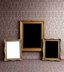 Elegant damask fabric backdrop with antique picture frames, interior design, stylish, design