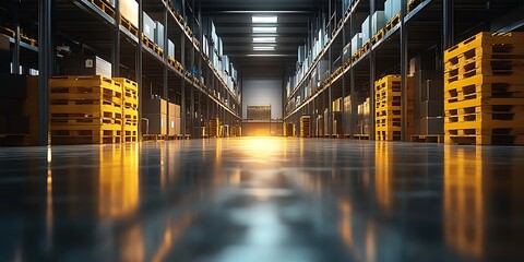 Warehouse Interior with Pallets.