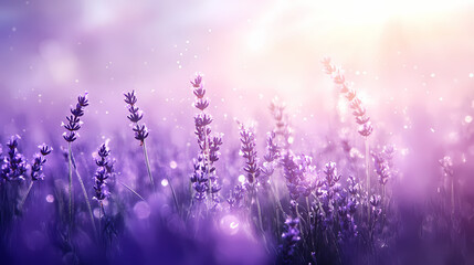 Glittering lavender mist on a mystical meadow, shine, sparkles, mist. Mystic Radiance. Illustration