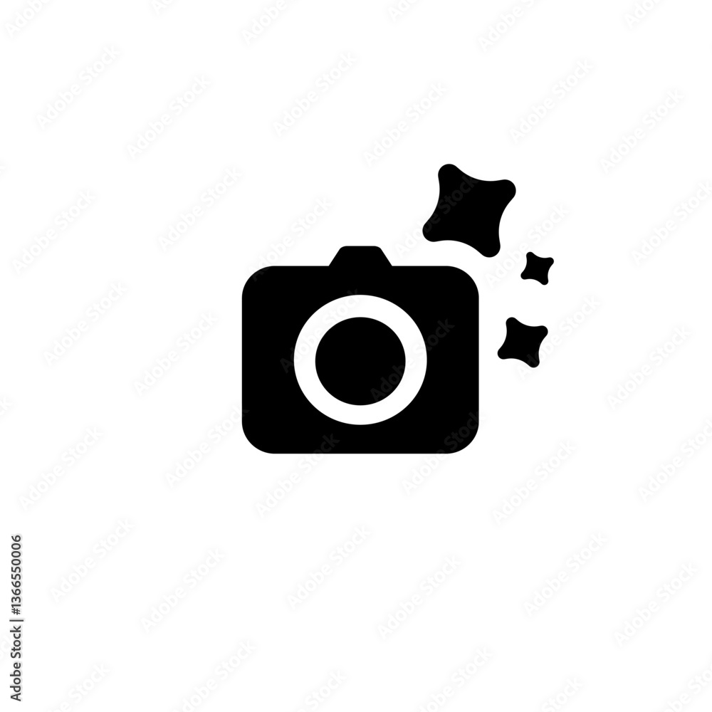 Poster ai camera icon in high contrast with star symbolizing innovation and modern tech design.