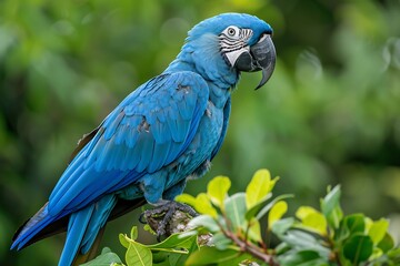 Spixs Macaw Return of Vanished Parrot After being extinct wild Spixs macaw being reintroduced Brazils forest Illustrate striking blue Spixs macaw perched delicate tree branch vibrant feather glowing