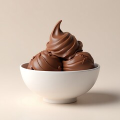 Swirled Chocolate Soft Serve Ice Cream in a White Bowl on a Beige Background