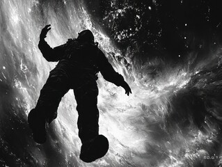Obraz premium Realistic Cosmic Photography Featuring an Astronaut Floating in a Black Universe with Stunning Light Effects