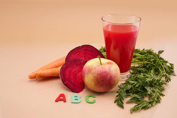 ABC juice. Healthy Juice. A glass of juice with apple, carrot, beetroot