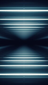 Abstract blue white futuristic background. Space from glowing neon light tubes of astera on a black background. Abstract technology. Horizontal view. Led lamp. Technology, vj concept. 3d rendering