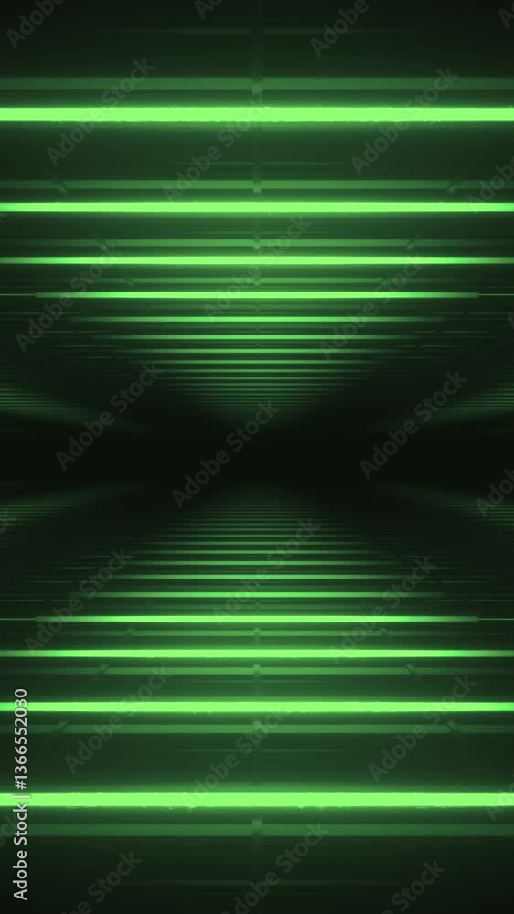 Poster abstract green futuristic background. space from glowing neon light tubes of astera on black backgro