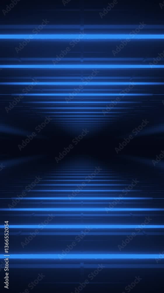 Poster abstract blue futuristic background. space from glowing neon light tubes of astera on black backgrou